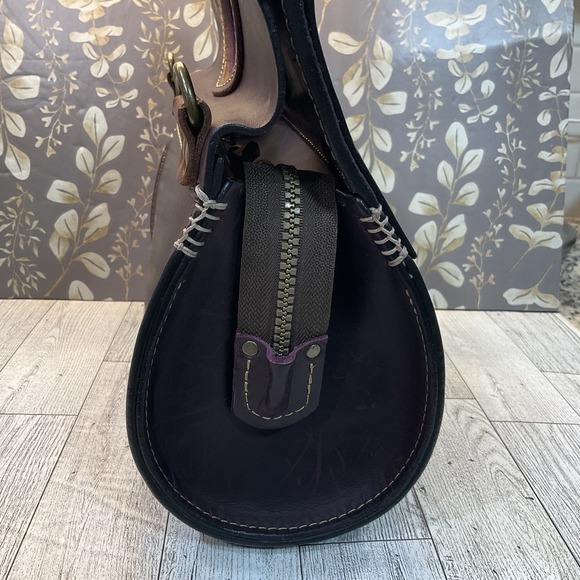 Ladybuq Handmade Poland Leather Oversized Leather Tote Shoulder Bag Plum - Picture 7 of 15